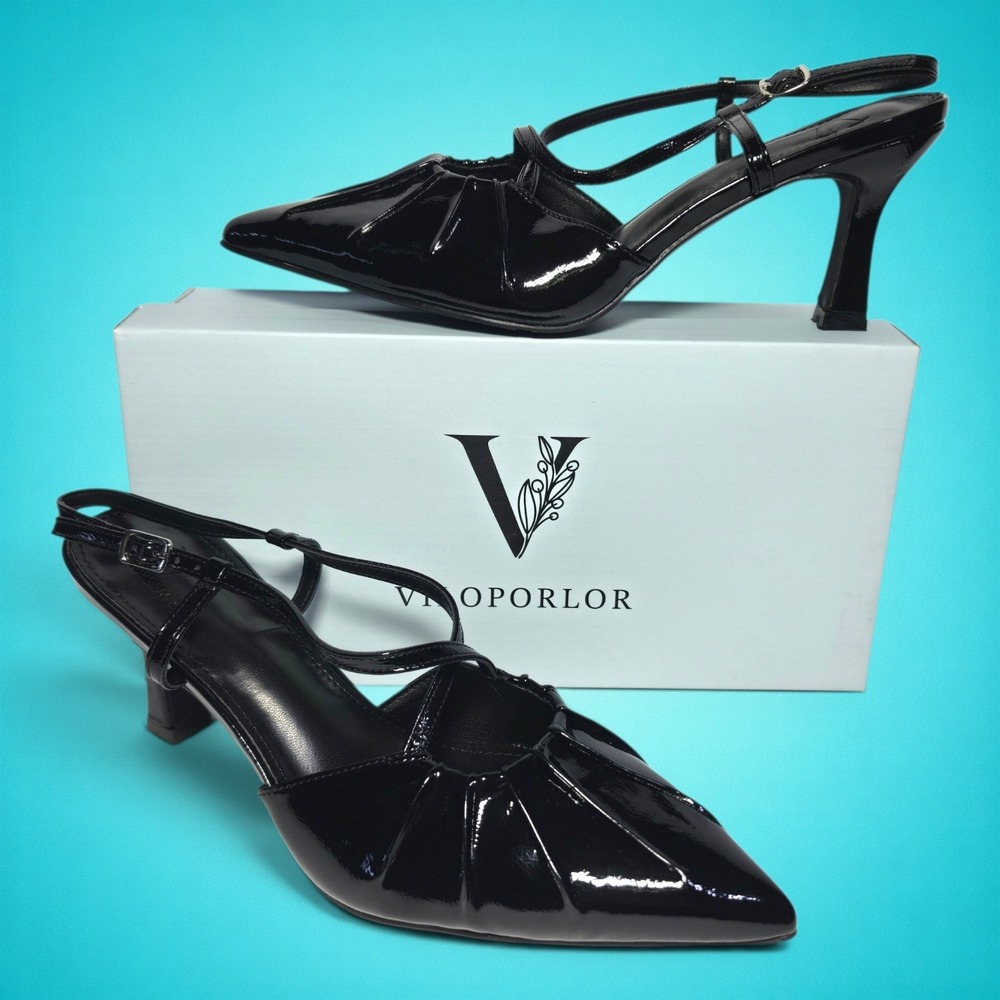 New Women's Black Pointed Toe Strappy‎ Closed-Toe High Heels, Size 10